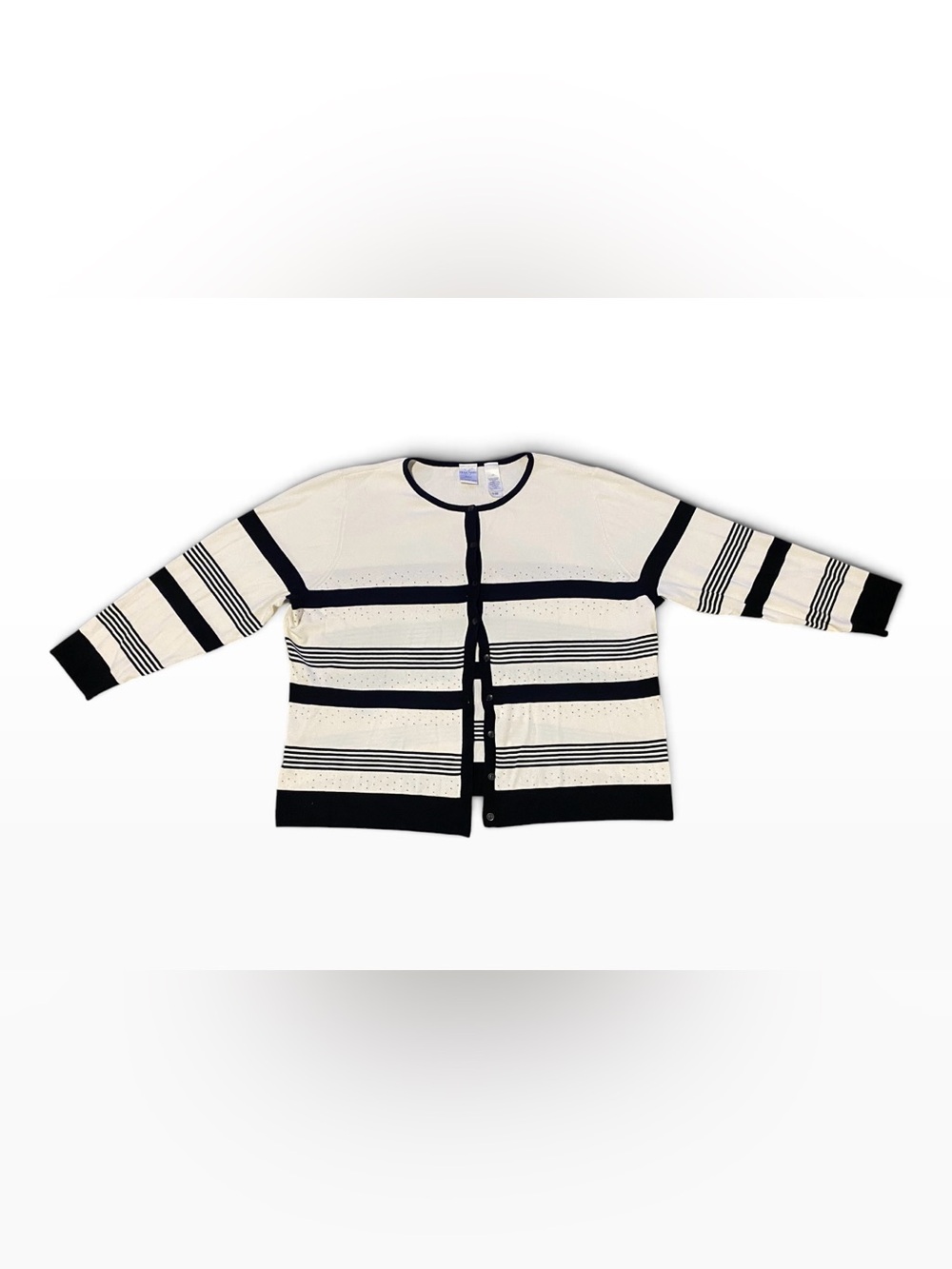 🖤🤍Liz Claiborne white/Cream and Black Striped Button-Up Cardigan
